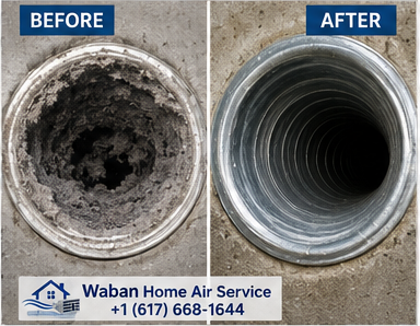 Exterior dryer vent being cleaned with a rotary brush by Waban Home Air Service