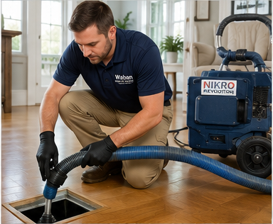 Waban Home Air Service technician cleaning an air duct register in a Newton, MA home